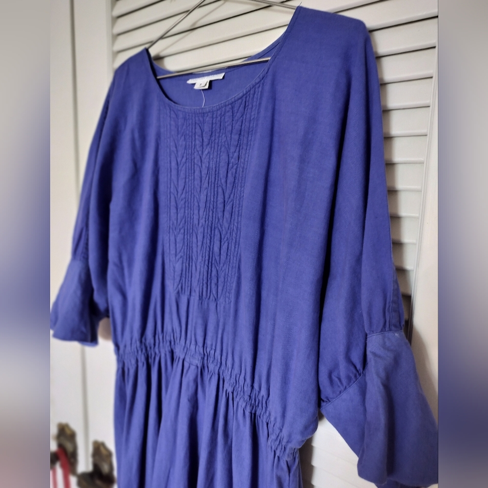 Tibetan Trader 100% Cotton Blue Drop Shoulder Elastic Waist Dress Oversized S